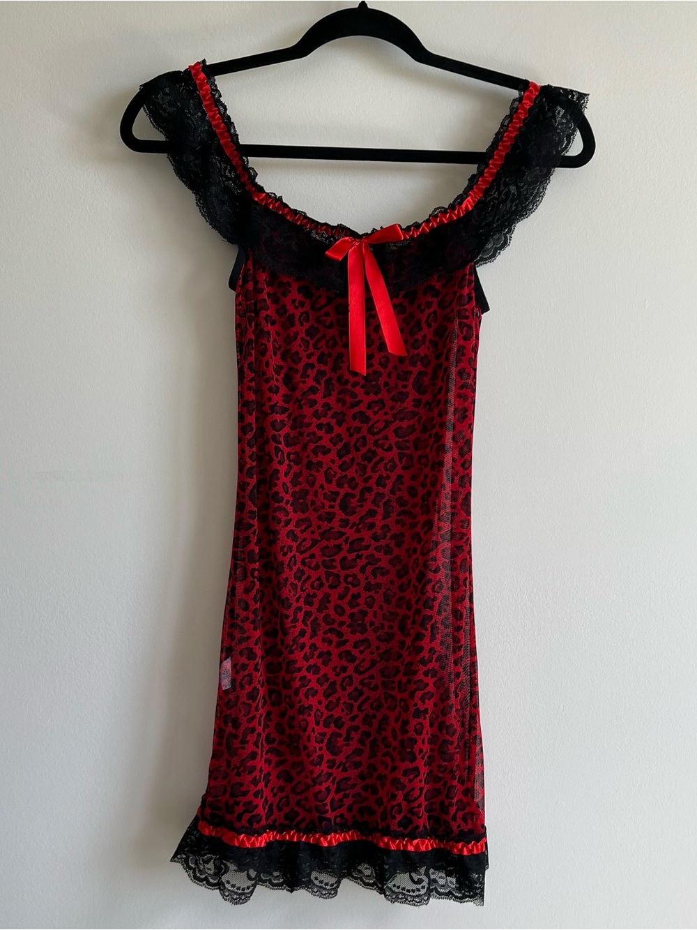 Y2K Red Leopard Lace-Trim Chemise Nightdress
